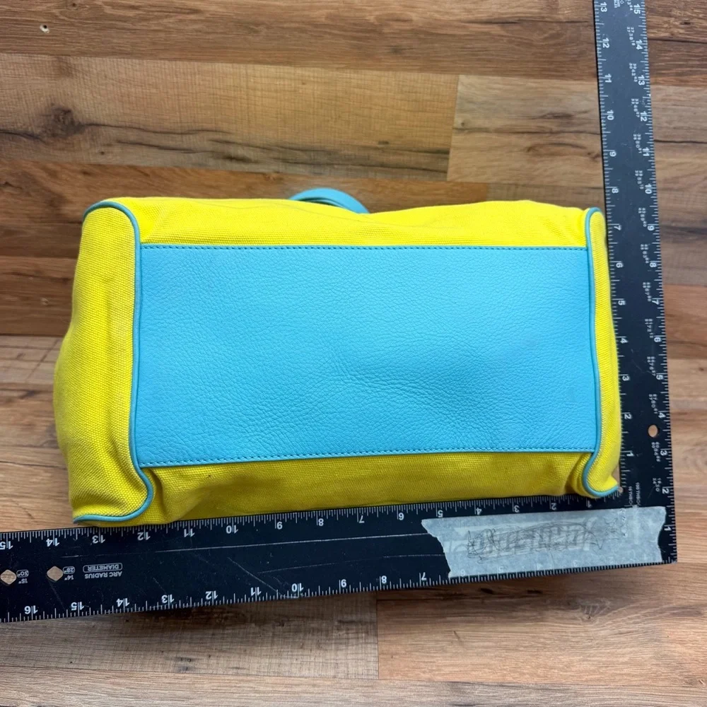 Cole Haan Bright Yellow Canvas Tote with Teal Trim - Women Bags